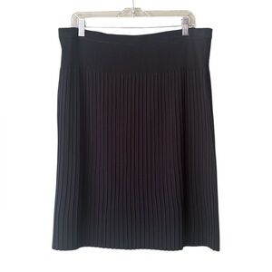 Ming Wang Black Knee Length Midi Pleated Knit Pull On Elastic Waist Skirt Sz PXL